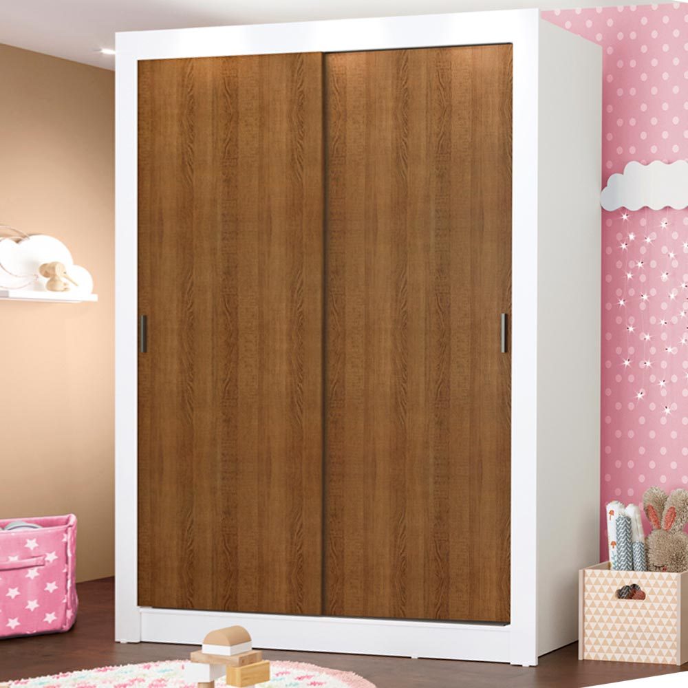 Guarda-Roupa Infantil Madesa Enzo 2 Portas de Correr - Branco/Rustic