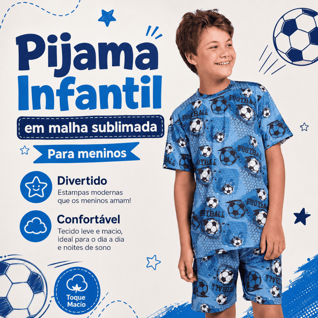 Pijama Infantil em malha sublimada Para meninos Divertido e Confortável