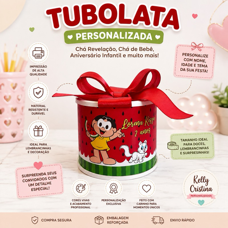 Kit Tubolata  Personalizada 5x6 Magalli |  Lembrancinha | Chá Revelação | Chá de Bebê | Aniversário Infantil Magalli