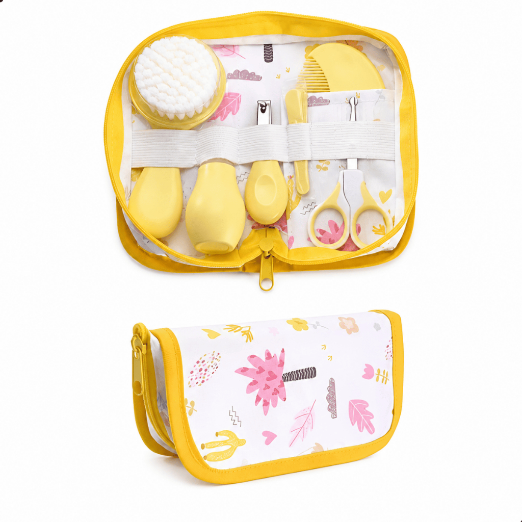 Kit 6 itens Higiene Bebê Recém Nascido Com Estojo Cuidados Infantil Maternidade Cortador Pente Escova Tesoura