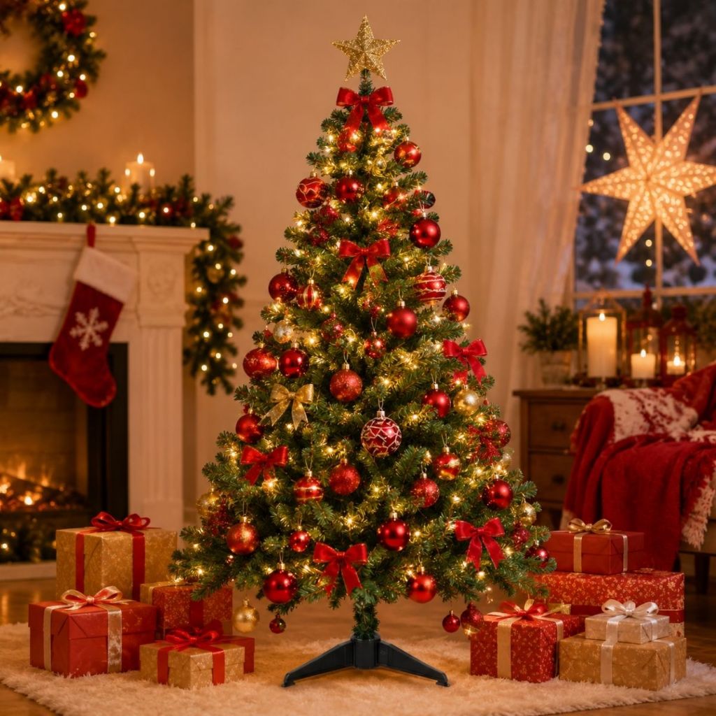 Árvore Natal Tradicional Pinheiro Tamanhos 1,20 / 1,50 / 1,80 Verde Branca Suporte De Plástico Ferro · foto 2