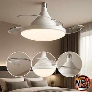 Ventilador de Teto Retrátil 120W Silencioso com LED 3 Cores Controle Remoto Bivolt