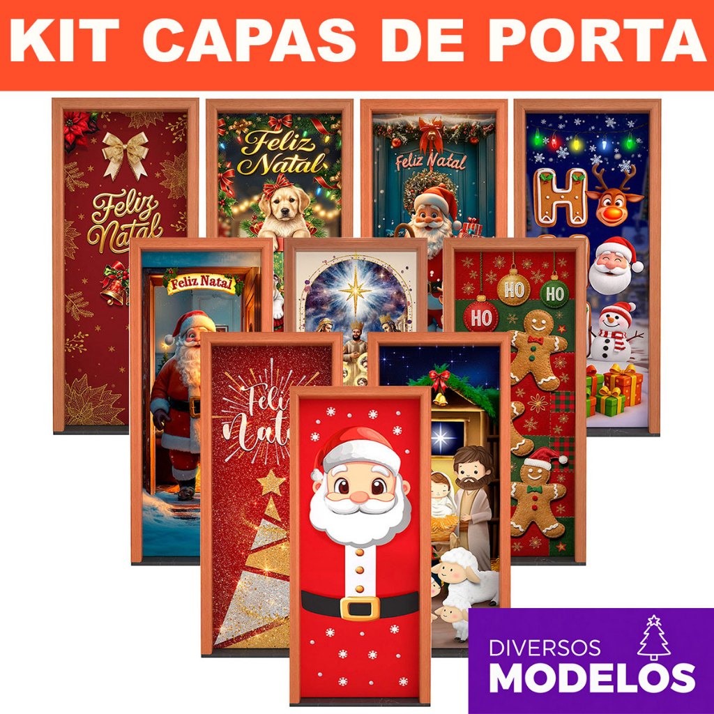 Kit Capa de Porta Decoração Natal Em Tecido Veste Porta Sublimado C/Elástico 0,8