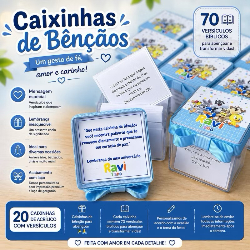 30 Caixinhas de Bençãos/ Caixinha de Promessas personalizadas/ Lembrancinhas de aniversário, batizado e chá de bebê.