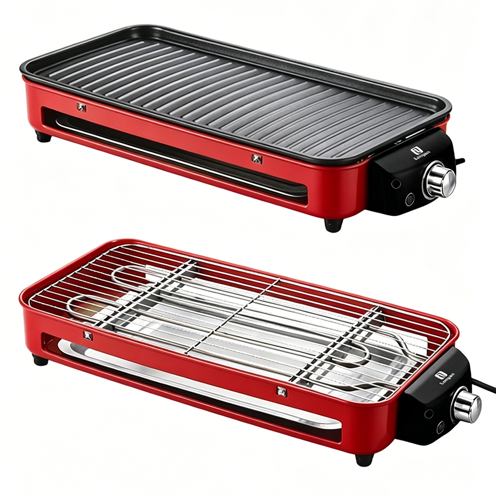 Imagem Churrasqueira Elétrica Sem Fumaça Portátil LONYAN 1500W 127V 220V Cerâmico Chapa Antiaderente para apartamento Doméstico