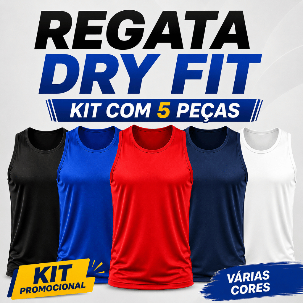 Kit 5 Regatas Dry fit Masculina 100% poliester Fitness para Treino Academia e Dia a Dia