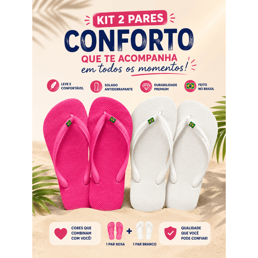 Kit 2 Pares de Chinelo Sandália Bandeirinha Brasil Unissex Confortável Básico Solado Antiaderente