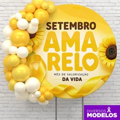 Painel Redondo Setembro Amarelo Decorativo Conscientização Em tecido Sublimado Veste Fácil