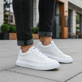 Tênis Masculino Social Urbano Anatômico Elegante Confort Branco e Preto