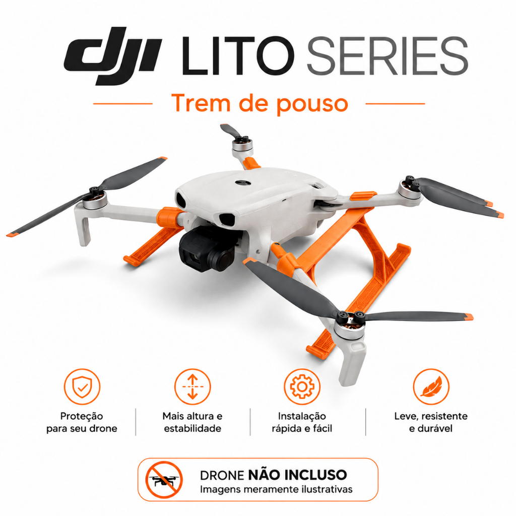 Trem de Pouso Para Drone DJI Lito 1 / X1 Extensor de Altura, Drone Protegido + Brinde DJI