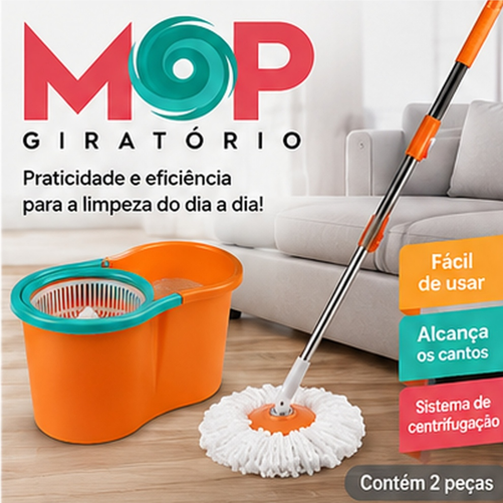 Mop Giratório 360° Completo Balde com Centrífuga 8L para Limpeza da Casa