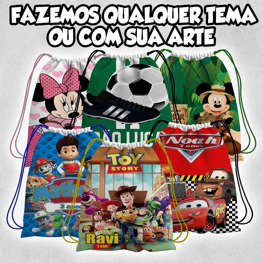 Mochilinhas Personalizadas Sacochila Sacolinhas Bolsa  Qualquer Tema para Doces Festa Lembrancinha