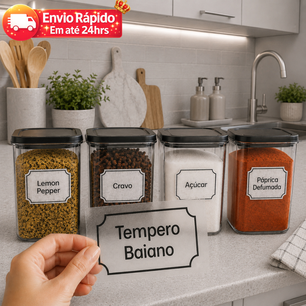 Kit Adesivos á Prova Água no Vinil Com 25/50 Unidades TRANSPARENTE Organizadores Temperos Mantimentos Organizador
