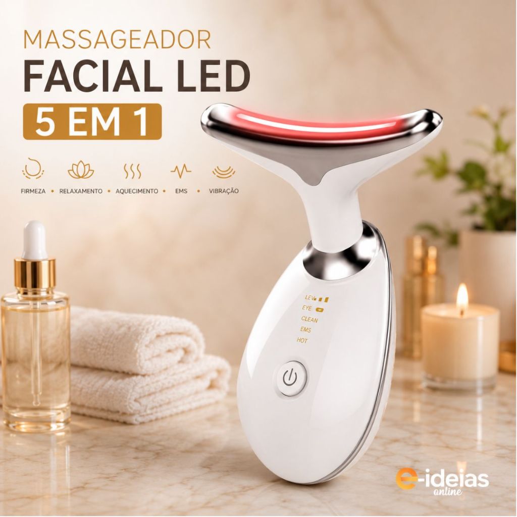 Massageador Facial Lifting Fototerapia para Pescoço Rosto com Led 6 Cores Portátil Anti Rugas Rejuvenescedor 127v