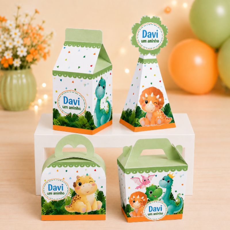 Kit de Caixas Dinossauro Baby Personalizada + BRINDE / PEGUE E MONTE / Lembrancinha de Festa / Aniversário
