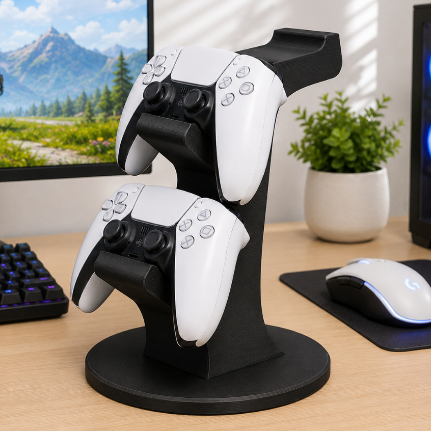 Suporte Duplo para Controle e Headset Gamer, Organizador de Mesa para Video Game e Fone