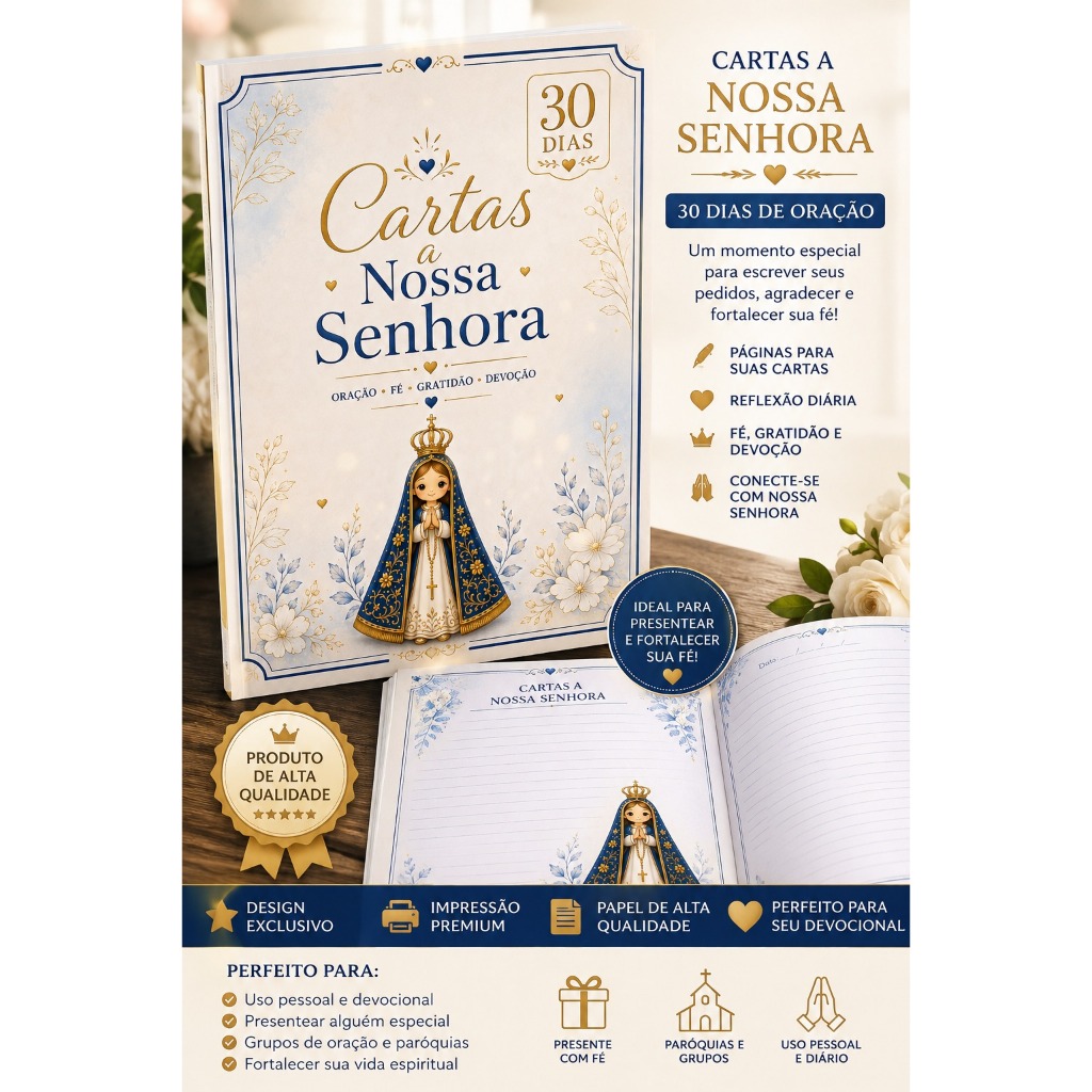 Papel de Carta 30 Dias com Nossa Senhora Aparecida | Cartas para Nossa Senhora | Devocional