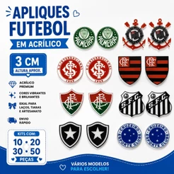 Aplique de Time Futebol em Acrílico 3cm para Laços Tiaras Artesanato Kit 10 20 30 50 Peças