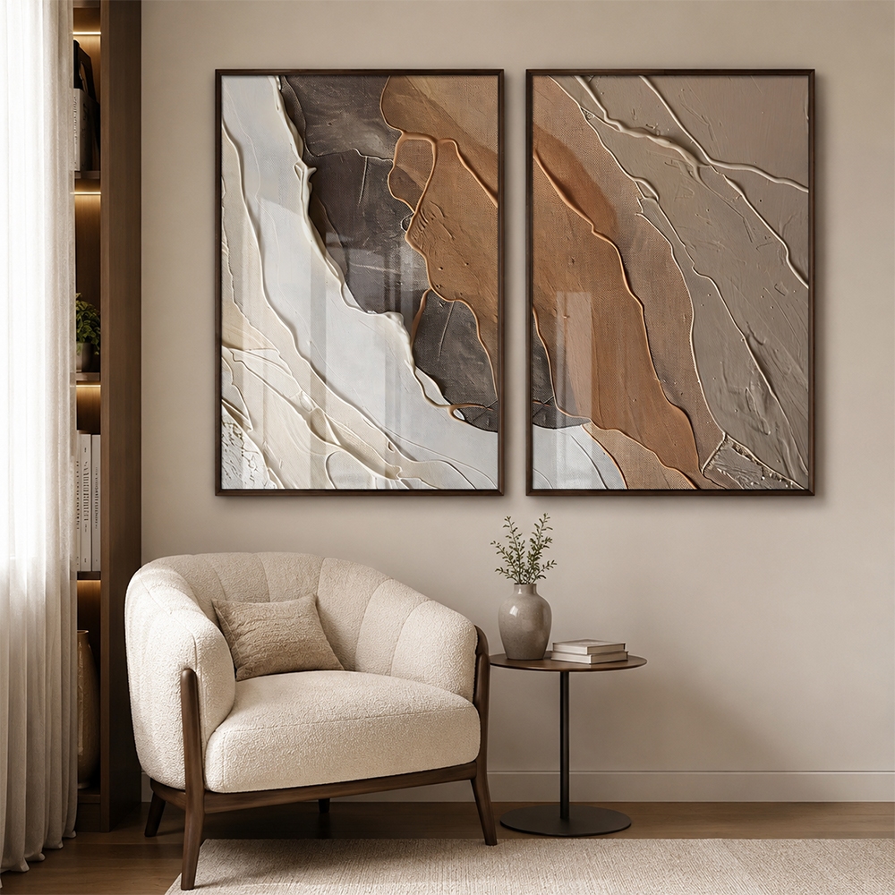 Quadros Decorativos com Paleta Terrosa Com Efeito Marmorizado Molduras Com E Se