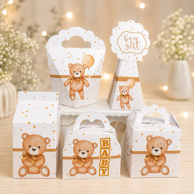 Caixinhas CHÁ REVELAÇÃO/ URSINHO NEUTRO Pronta Entrega Kit Festa Lembrancinhas Decoração Aniversário