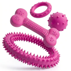 Kit Brinquedo para Cachorro Mordedor Bola Osso Antiestresse Dental Interativo Massageador Gengiva