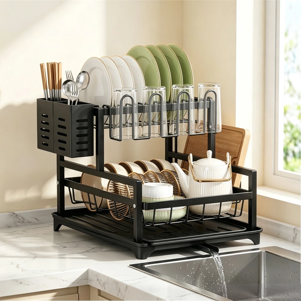 Escorredor de Louças Rack Aço Carbono Organizador Cor Preto