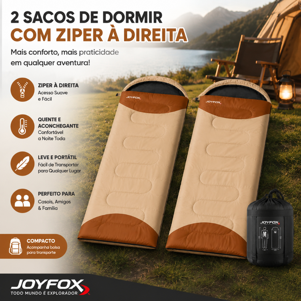 Saco de Dormir JOYFOX 2 Unidades com Zíper à Direita, Quente e Confortável para Camping, Trilha e Viagem