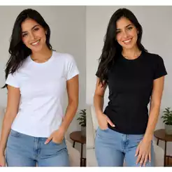 Kit 2 camisetas Baby look feminina 100% Algodão Básica lisa