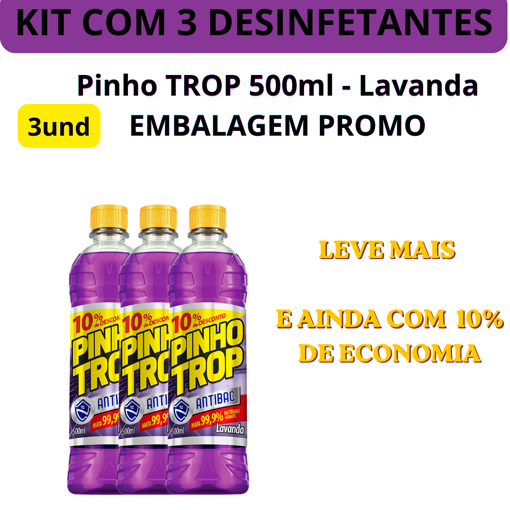 KIT UAU 3UN DESINFETANTE PINHO TROP LAVANDA 500ML - PROMO