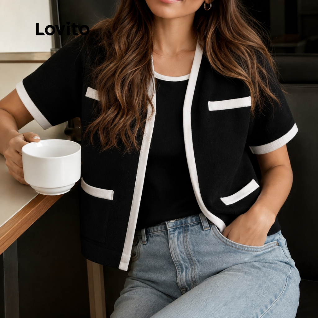 Lovito Conjunto 2 peças de Top e Casaqueto com Detalhes Contrastantes TPB395BRL4