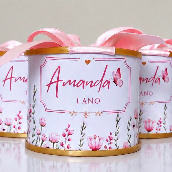Kit Tubolatas Personalizadas 5x6 Jardim Encantado | Jardim das Borboletas | Lembrancinha Aniversário Infantil