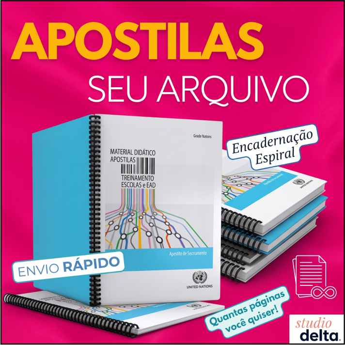 APOSTILAS - Impressão de Apostilas Até 500 páginas Colorida A4 com encadernação Frente e verso