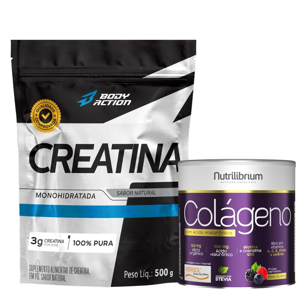 Kit Colágeno Verisol Ácido Hialurônico 200g + Creatina Monohidratada 500g