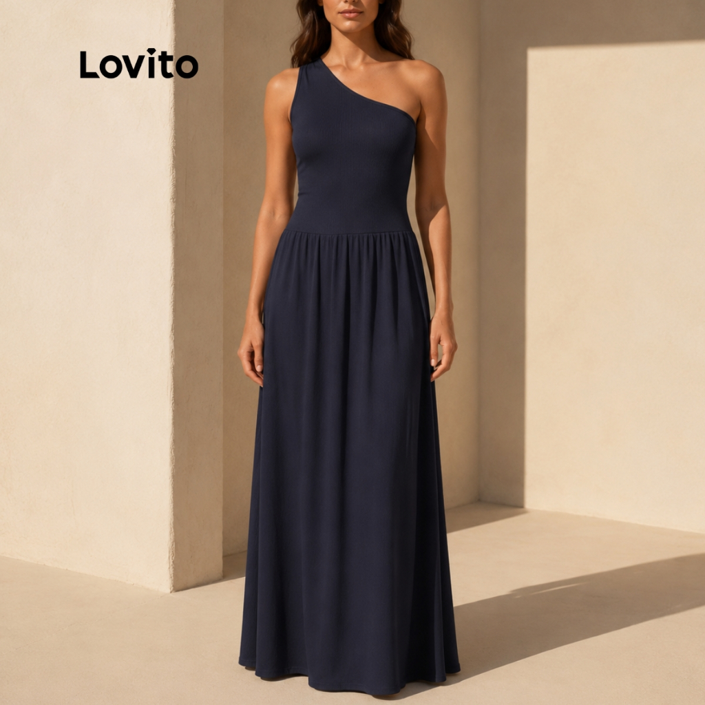 Vestido Longo Lovito Feminino Elegante Ombro Só Soltinho Verão Festa DRB844BRL874