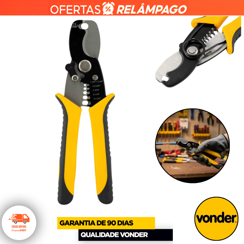 Alicate Desencapador e Cortador De Fios Até 16mm Vonder Profissional Resistente OFERTA