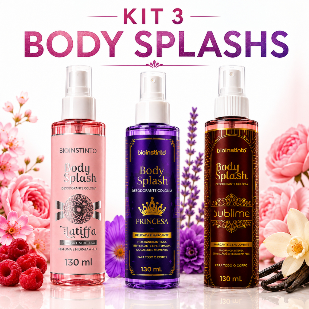 Kit 3 Body Splash Feminino Bio Instinto 130ml Latiffa Princesa Sublime Perfume Corporal Desodorante Colônia Inspiração