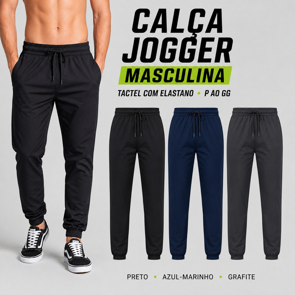 Calça Jogger Masculina Tactel com Elastano Esportiva Academia Treino P ao GG