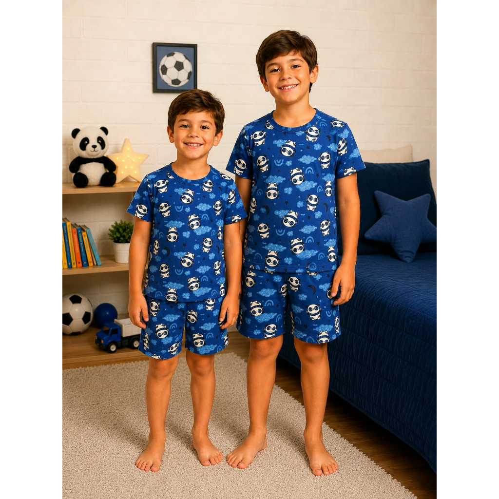 Pijama Infantil  / Juvenil ,  Menino  Verão ...  (  Malha Suede macia e fresquinha / Conjunto camisa manga curta e short