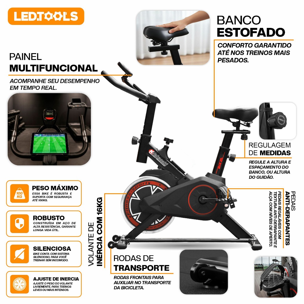 Bicicleta Ergométrica Spinning Profissional Alta Resistência Silenciosa Ajustes Personalizáveis · foto 2