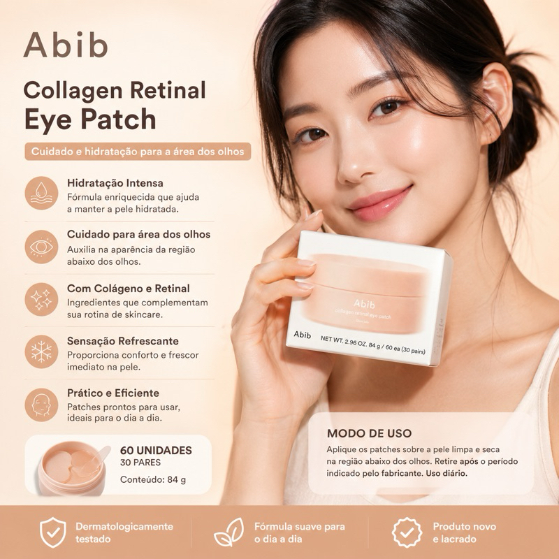 ABIB Collagen Eye Patch - PDRN Retinal Eye Patch: Reduz Olheiras e Bolsas, Hidrata Profundamente