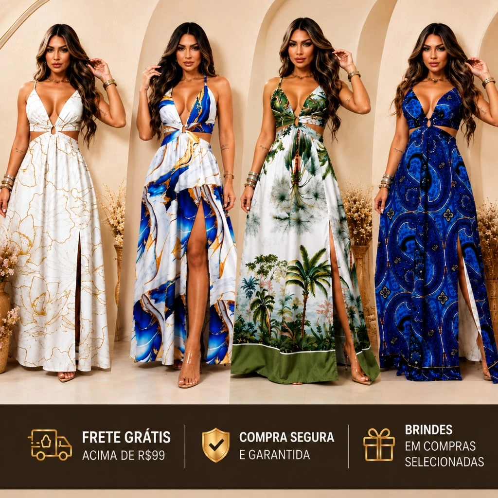 Vestido Longo Feminino Estampado Elegante – Conjunto Cropped e Saia, Decote, Fenda Lateral** — imagem 1