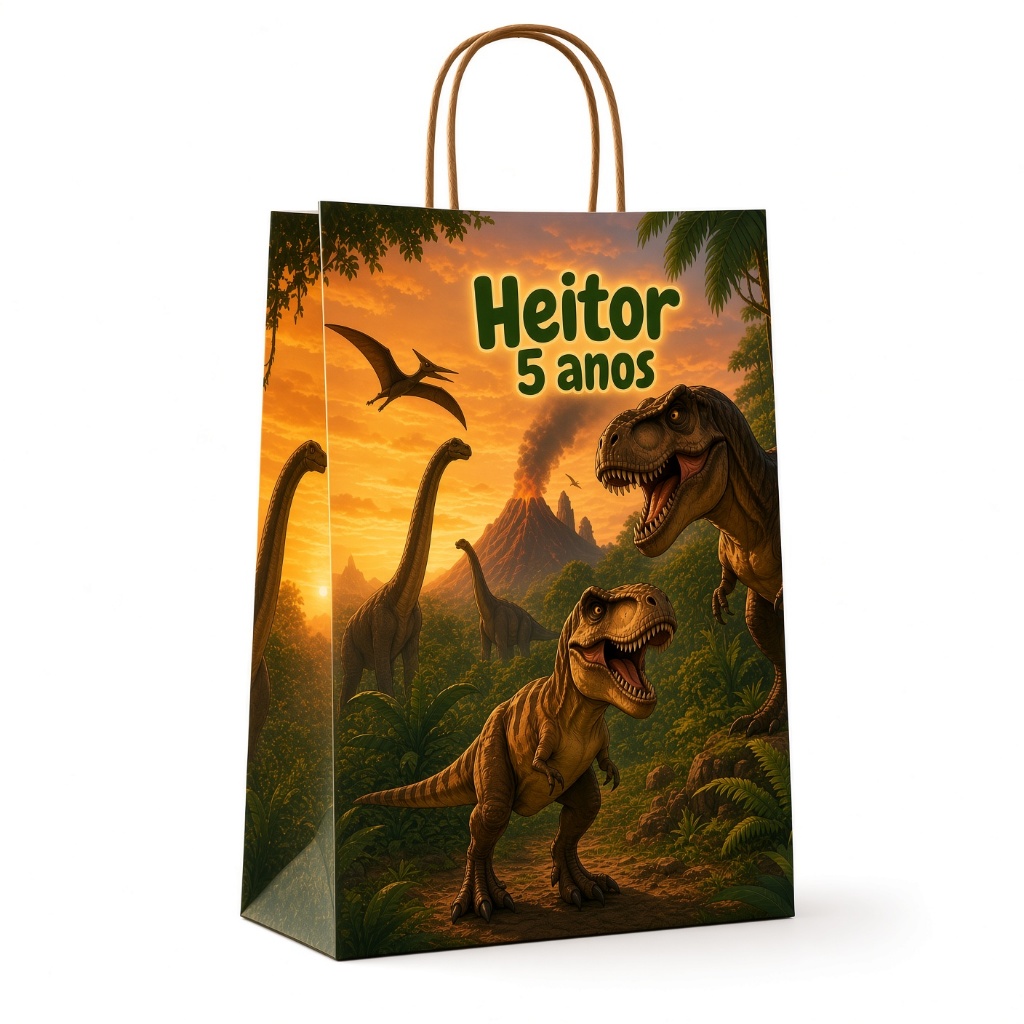 Sacolinha DINOSSAURO JURASSIC PERSONALIZADO- Lembrancinha aniversário infantil 10/20/30/40/50....