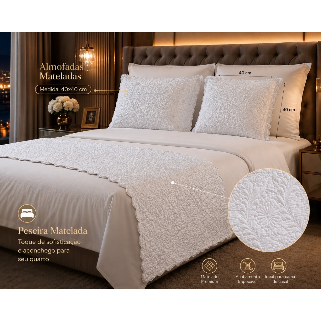 Kit Peseira Matelada + Almofada Premium Solt/Casal/Queen/King/Super KIng SOFÁ/CAMA/DECORAÇÃO