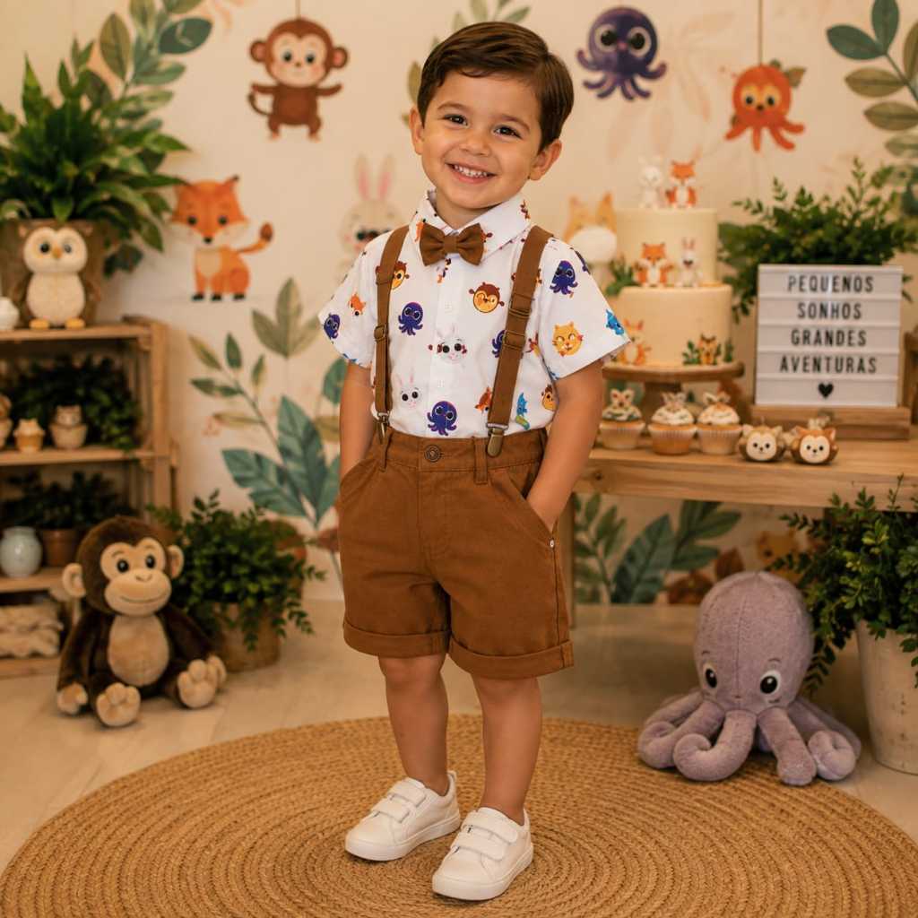 Conjunto Menino Infantil Temático Luxo Bolofofo + Bermuda Caramelo (o)