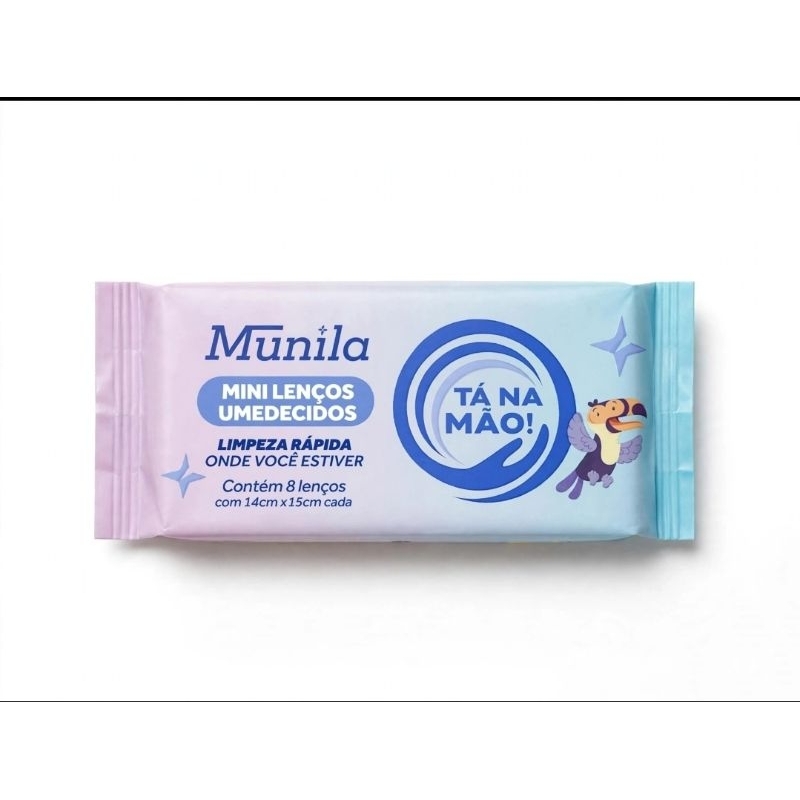 Mini Lenços Umedecidos Munila-Bolso-Unitario-Contendo 8 folhas -Suave e refrescante-Ideal para bolsa e viagem