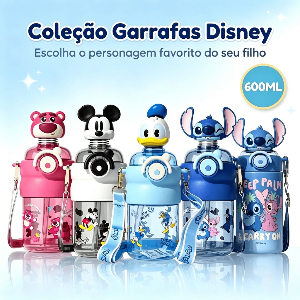 Garrafa Água Térmica Infantil Squeeze Stitch 600ml Escola Passeio Resistente Dis