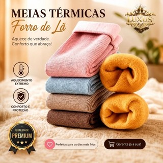 Meia Térmica Feminina de Inverno Quente Grossa Forrada Macia Confortável Meia de Frio Cores Variadas