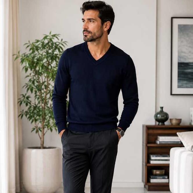SUÉTER MASCULINO TRICÔ GOLA V BLUSA DE FRIO ELEGANTE CASUAL SOCIAL INVERNO CONFORTÁVEL RM1646
