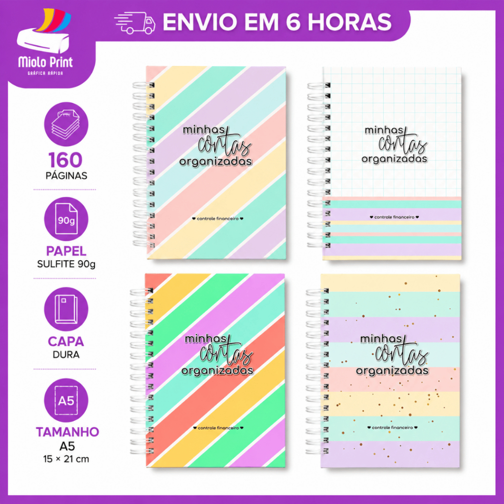 Caderno Planner Financeiro A5 Controle de Gastos Contas Capa Dura Planejamento Organização