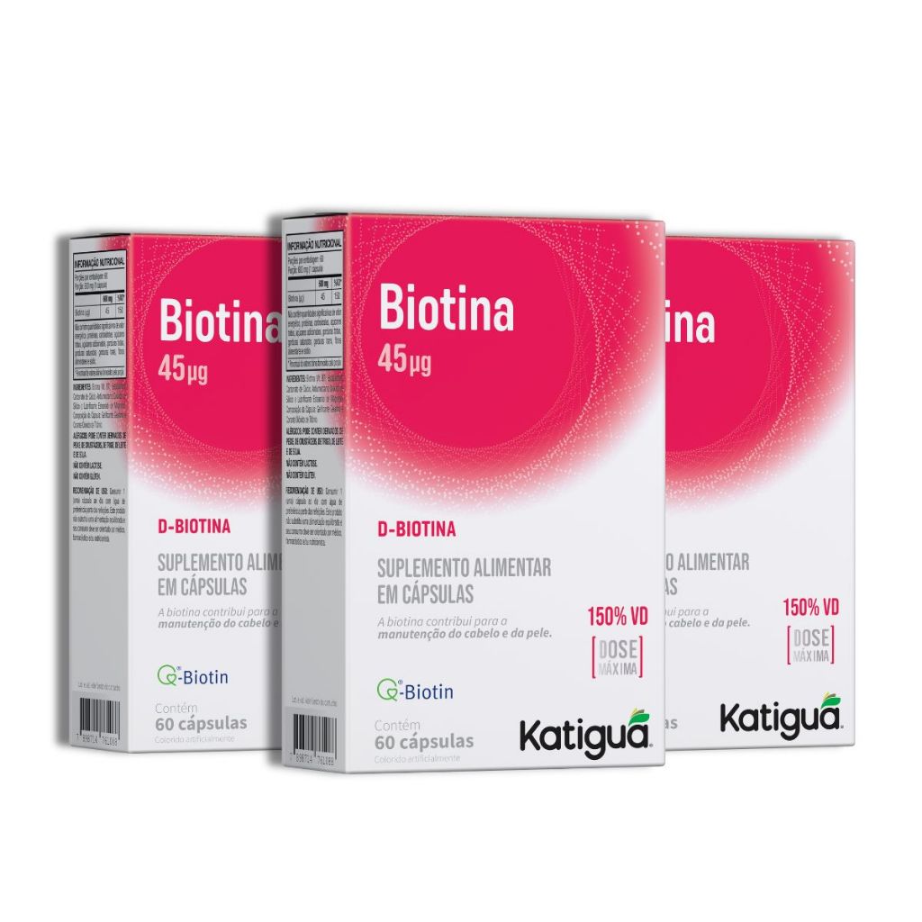 Biotina Cabelos Unhas Katiguá  60 Cápsulas  Pele Vitamina B7 D-Biotina Original